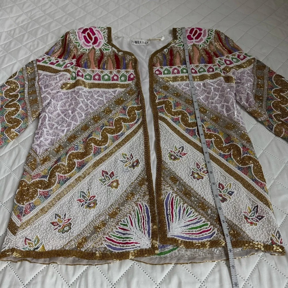 Vintage SweeLo 100% Silk Fully Beaded Embroidered Jacket – Size M (8-10)